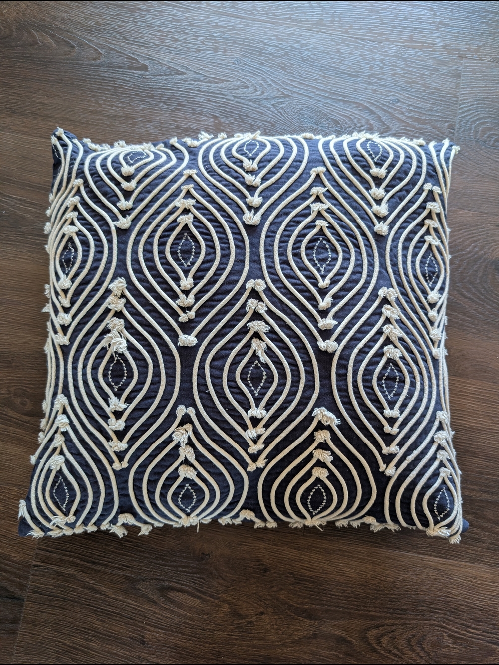 Decorative Navy and Cream Textured Accent Pillow